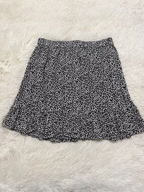 American Eagle Outfitters Black and White Leopard Flounce Mini Skirt